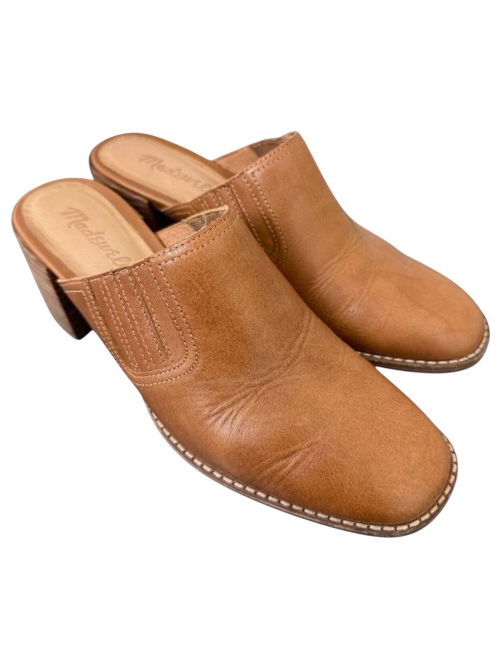 Madewell Carey Mules Size 7.5 Amber Brown Leather Heel Slip On Clogs